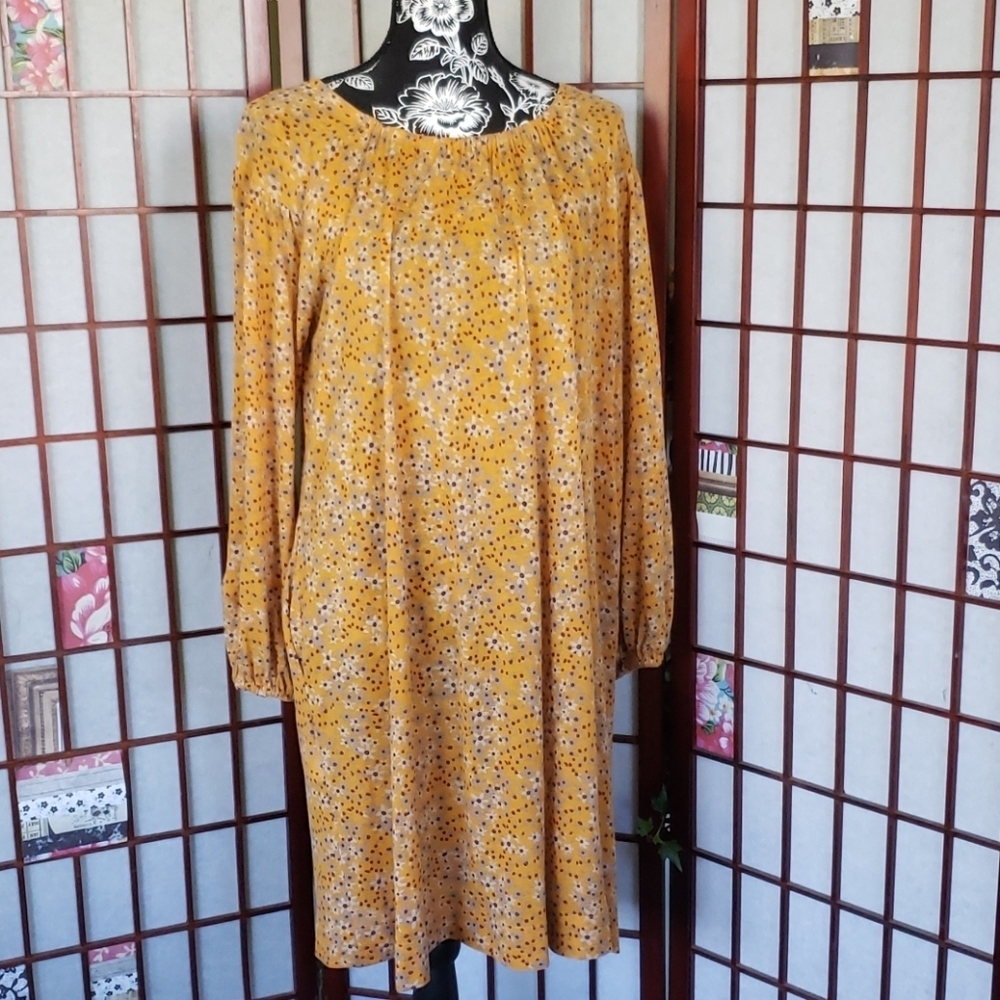 See by Chloe floral yellow tunic dress long sleeve and elastic collar an…